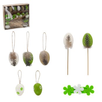 SET DE 21 DE DECORAȚIUNI PENTRU PAȘTE ALBE-Verde *8166