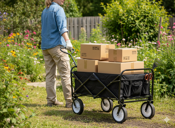 WÓZEK OGRODOWY CZARNY SKŁADANY 116x54x90cm 