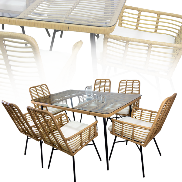 SET DE MOBILIER PENTRU GRĂDINĂ (MASĂ, 6 FOTOLII) - MARO, PERNE - BEJ *7466