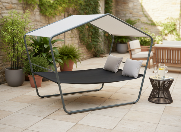 LEŻAK OGRODOWY PODWÓJNY Z ZADASZENIEM 233 x 136 x 191 CM