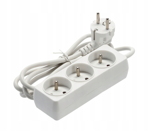 EXTENSION CORD POWER STRIP 3 SOCKETS 1.5M WHITE