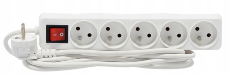 EXTENSION CORD POWER STRIP WITH SWITCH 5 SOCKETS 3 M WHITE