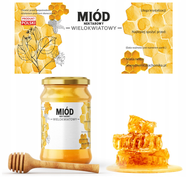 SADA 100 ETIKIET MEDOVÝ NEKTÁR VIACÍVOVÝ 116 x 50 MM *8245