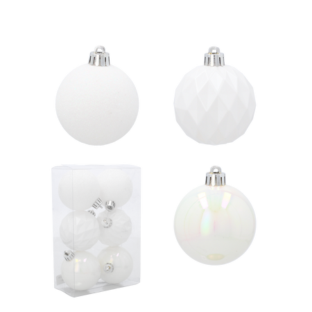 SET OF 6 BAUBLES 6 CM WHITE