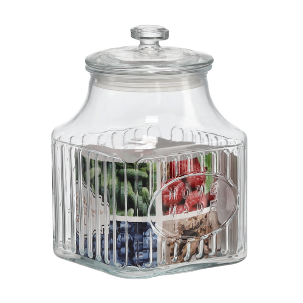 GLASS JAR SQUARE 2.8 L DECORATED WITH GLASS LID