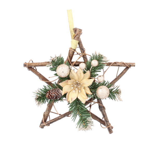 WOODEN HANGING STAR 25 CM GOLD