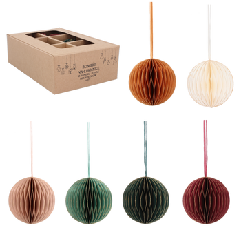 SET OF 6 CHRISTMAS TREE PAPER BAUBLES 8 CM MIXED COLORS