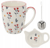 Sada. Porcelánový hrnek 350 ml + porcelánová podložka + květinový čajový sítko *6101