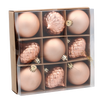 SET OF 9 BAUBLES 6 CM OLIVE/COPPER/GRAPHITE MIX DESIGNS