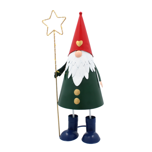 CHRISTMAS DECORATION - METAL GNOME WITH STAR LED 13 x 13 x 37 CM
