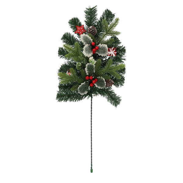 CHRISTMAS DECORATION - BRANCH 60 CM RED WITH HOLLY