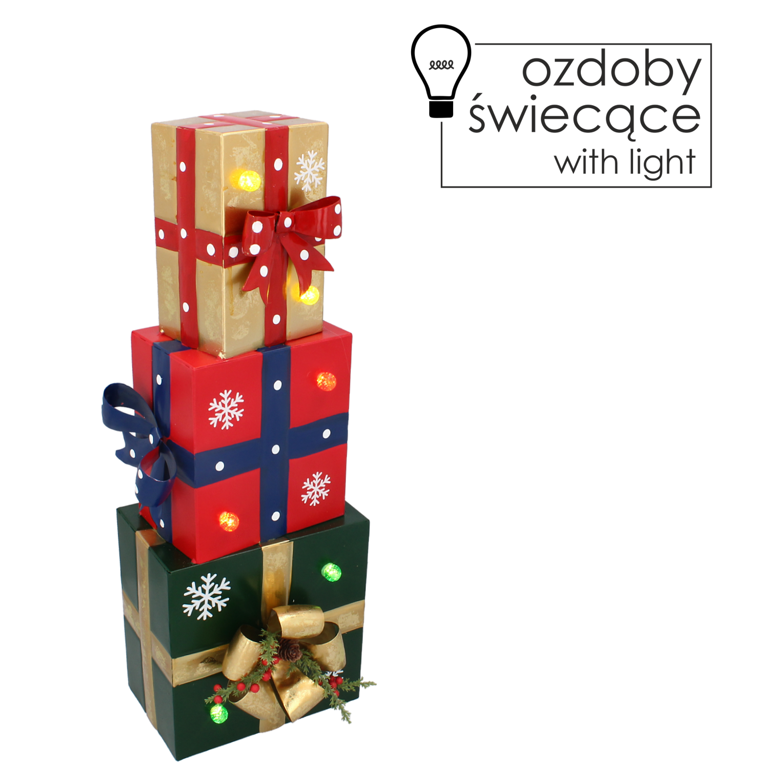 OZDOBA BOŻONAR. - METALOWE KWADRATOWE PREZENTY LED 17 x 15 x 47 CM *5227