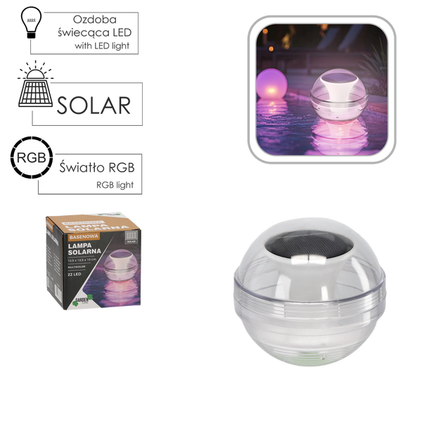 SOLÁRNA LAMPA 10,5 x 10,5 x 10 CM BAZÉNOVÁ 22 LED MULTIKOLOR *6148