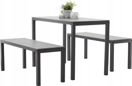 ZÁHRADNÝ NÁBYTOK SADA STOLU 110 x 58,5 x 75,5 CM + 2 LAJKY 110 x 39 x 45 CM ŠEDÁ *0841
