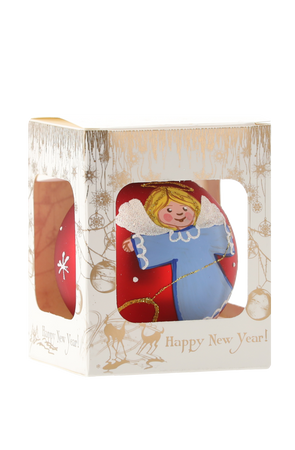 RED GLASS CHRISTMAS BAUBLE 8 CM ANGEL