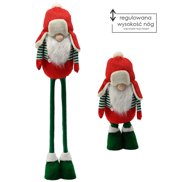 GNOME DE SĂRBĂTOARE CU PICIOARE REGULABILE 65 - 117 CM ROȘU - VERDE *9698