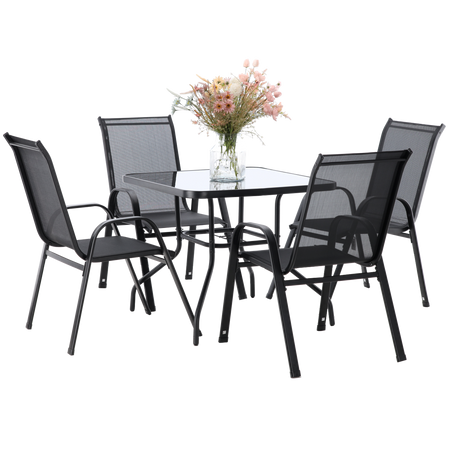 GARDEN FURNITURE SET - 4 CHAIRS + SQUARE TABLE - BLACK *3521