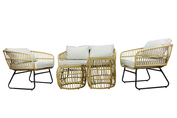 Set de mobilier de grădină (canapea, 2 scaune, 2 mese) - maron, perne - gri *7534