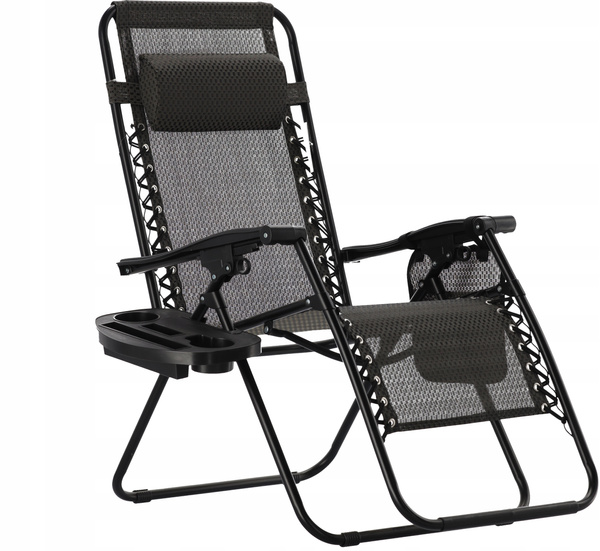 FOLDING GARDEN LOUNGER WITH STAND, POCKET, AND HEADREST