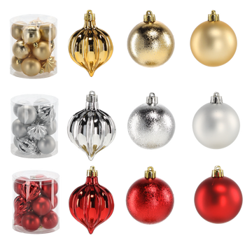 SET OF 12 BAUBLES 6 CM RED/GOLD/SILVER