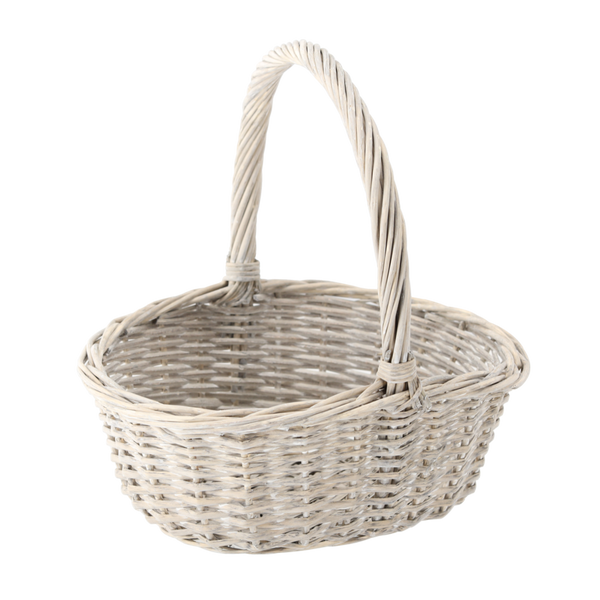 KOŠ RATTANOVÝ 36 x 29 x 16 x 13/35 CM S MADLEM - SVĚTLE ŠEDÝ *8239