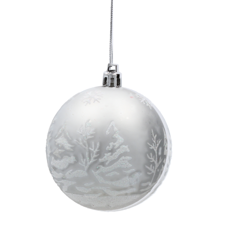 SET OF 6 CHRISTMAS BAUBLES SILVER 8 CM