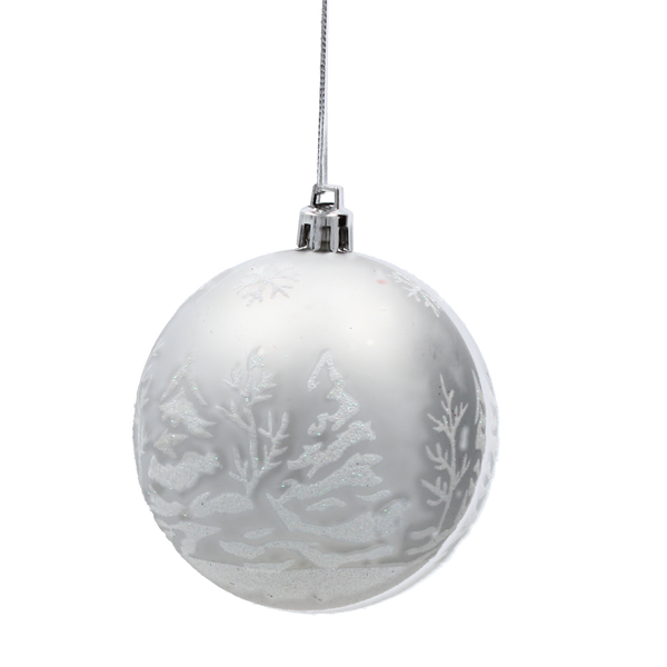 SET OF 6 CHRISTMAS BAUBLES SILVER 8 CM