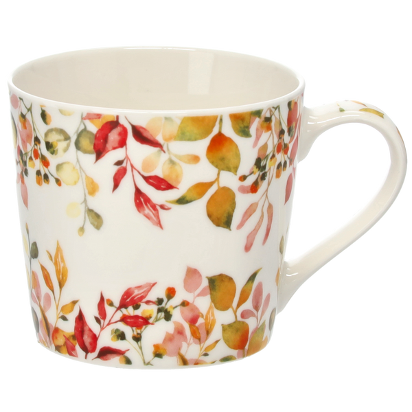 KUBEK PORCELANOWY 400 ML LISTKI MIX KOLOR opak=12szt *7901