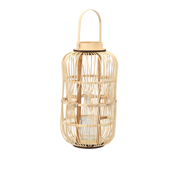 DREVENÝ LAMPION H 48 CM S SKLENENOU VLOŽKOU *3209