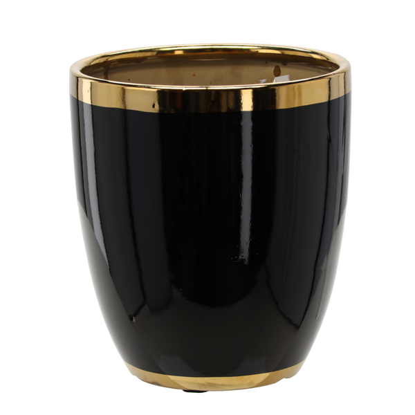 CERAMIC COVER FOR A POT 20,5 x 20,5 x 23 CM BLACK WITH GOLD LINE