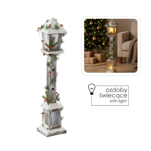 CHRISTMAS WOODEN LED LANTERN 16 x 16 x 85 CM