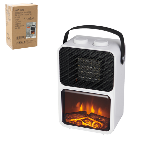 ȘEMINEU ELECTRIC - IMITAȚIE FLOCĂRĂ - ALB - 13,5 x 21 x 36 CM - 600/1200W 