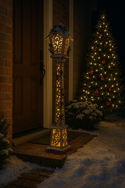 Vianočná drevená lampáška hnedá LED 16 x 16 x 85 CM *5249