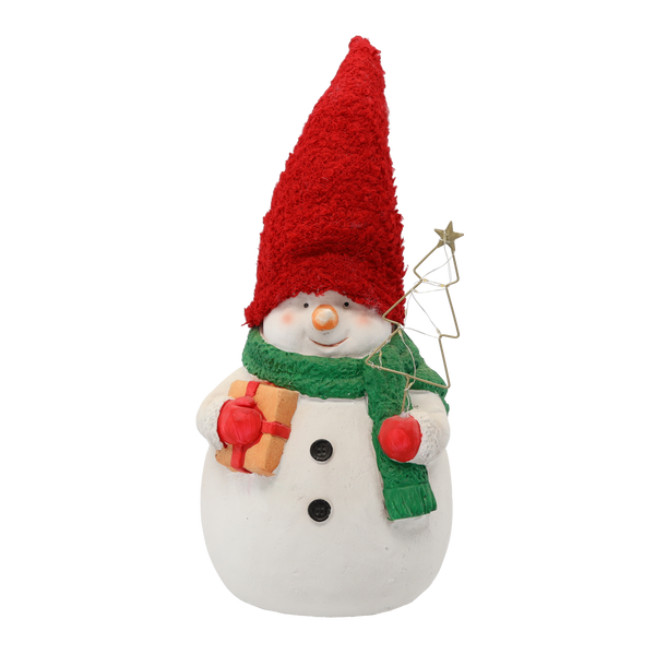 FIGURKA BOŽONÁRNÍ - STOJÍCÍ SNEHULÁK S ČERVENOU ČEPICÍ A VÁNOČNÍM STROMKEM LED 23 x 20,5 x 32/37 CM balení=1 ks *5388