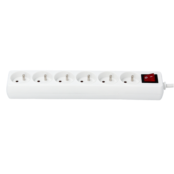 EXTENSION CORD POWER STRIP WITH SWITCH 6 SOCKETS 5 M WHITE
