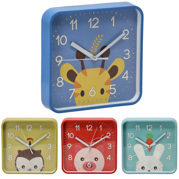 ZEGAR WISZĄCY DZIECIĘCY KWADRATOWY 20,2 x 20,2 x 3,5 CM MIX 4 WZORÓW *4603