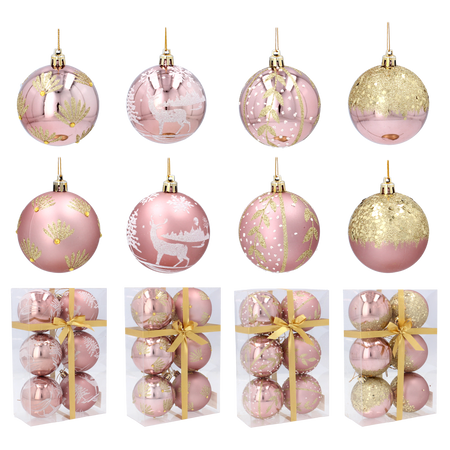 SET DE 6 BOMBONELE DE CRĂCIUN ROZ DE 7 CM MIX DE MODELE *9822