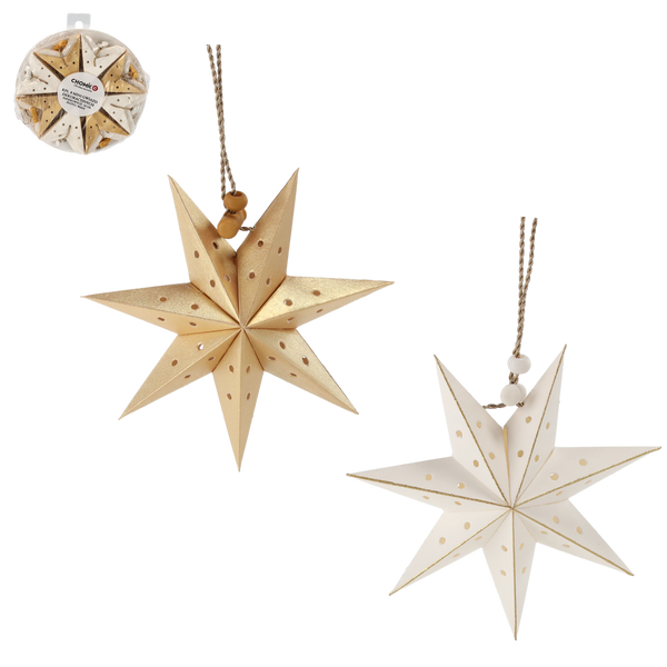 SADA 8 MINI DEKORATIVNÍCH PAPÍROVÝCH HVĚZD 10 CM ZLATÉ/BEJ ŽALÍLS 4 KS *9164