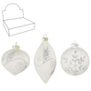 GLASS ORNAMENT - MATTE WHITE DECORATED MIXED PATTERNS