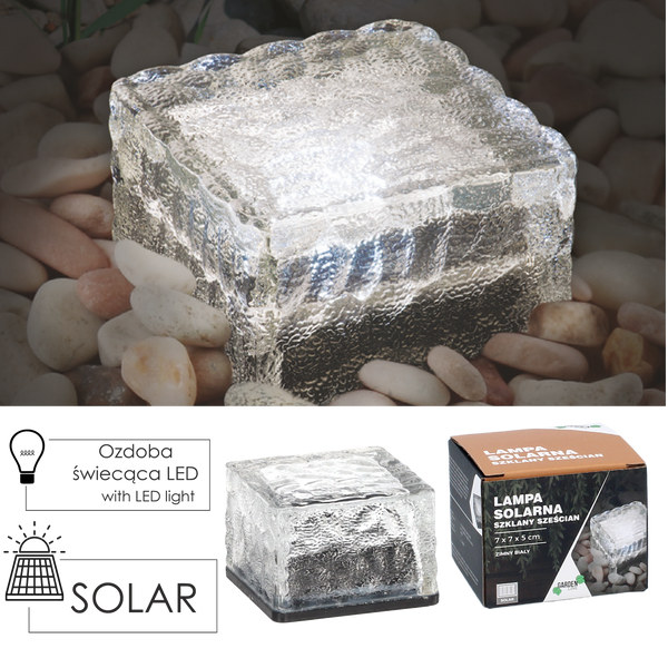 SOLÁRNY SVIETIDLO 7 x 7 x 5 CM SKLENENÁ KOCKA LED STUDENÁ BIELA *3699