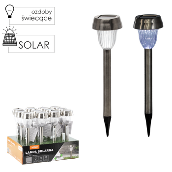 SOLAR LANTERN MINO 7.5 x 7.5 x 36 CM SILVER COLD WHITE disp=12pcs
