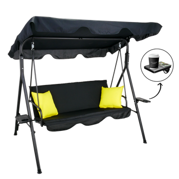 SWING GARDEN A-TYPE 170 X 110 X 153 CM BLACK WITH YELLOW PILLOWS AND CUP HOLDERS