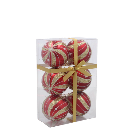 SET OF 6 CHRISTMAS BAUBLES RED 7 CM