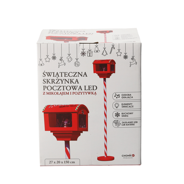 ŚWIĄTECZNA SKRZYNKA POCZTOWA 27 x 20 x 150 CM Z POZYTYWKĄ LED CZERWONA *7700