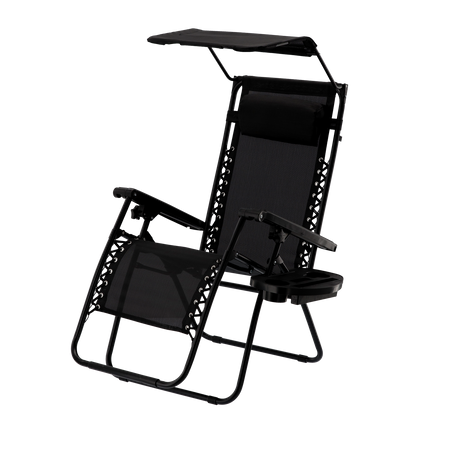 FOLDING GARDEN LOUNGER WITH STAND, POCKET, CANOPY AND HEADREST BLACK *9962