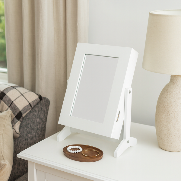 SZAFKA NA BIŻUTERIĘ Z LUSTREM BIAŁA 21 x 15 x 35 cm *5775