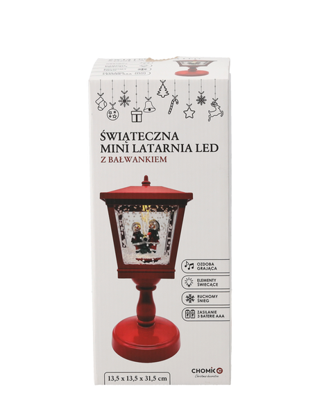 VÁNOČNÍ MINI LANTERN 13,5 X 13,5 X 31,5 CM S LED REFLEKTOROM - ČERVENÁ *3535