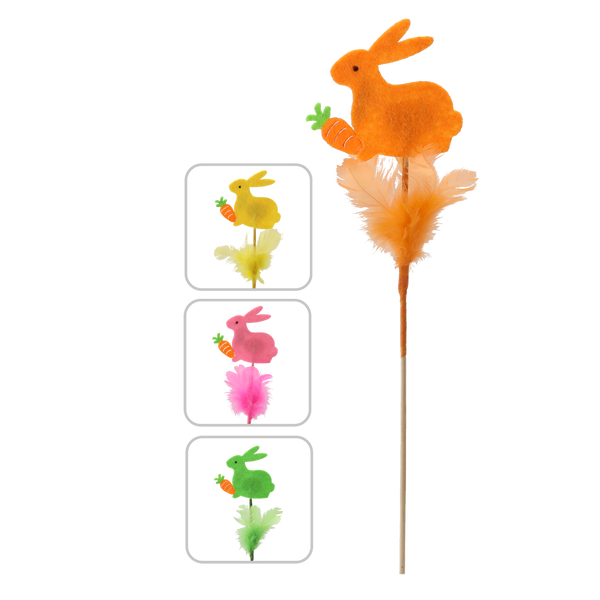 VELIKONOČNÍ OZDOBY NA ŠPEJLI - ZAJÍČEK V PEŘÍCH 29 CM MIX 4 BARVY balení=12ks *9540