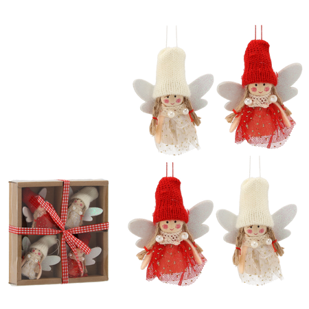 SET OF 4 CHRISTMAS TREE DECORATIONS - ANGELS IN CAP