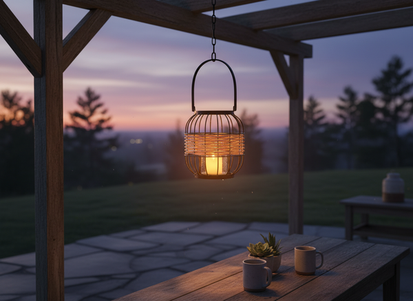 LAMPION METALOWO - DREWNIANY H 20/36 Z WKŁADEM SZKLANYM